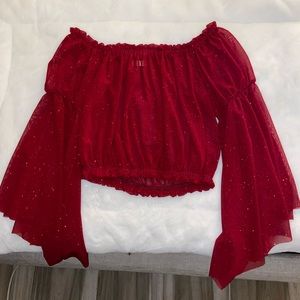 red bell sleeve top